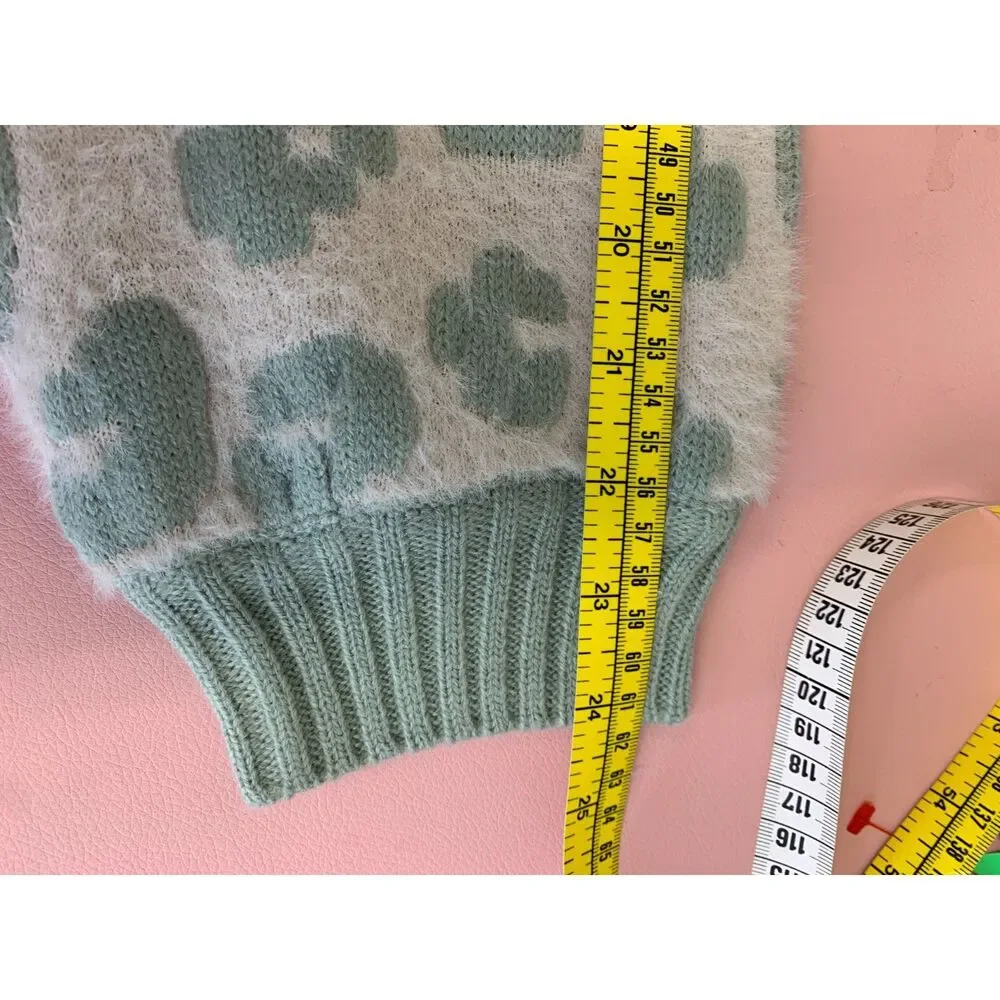 Womens Splendid Sage Leopard Crew Neck Sweater‎ Soft Relaxed Size Large